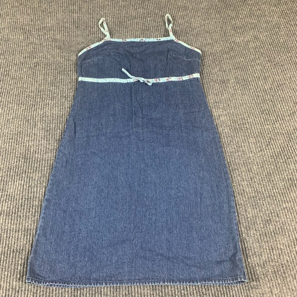 Old Navy Dress Womens 4 Blue Denim Tank Zip Up Cotton Lightweight Bow Tie Casual